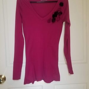 Michael Stars Fuchsia Long Sleeve Top with Black Accents